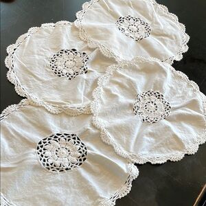 Elegant White Crochet Doilies Set of 4 round
